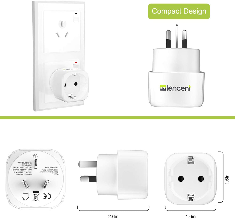 2 Pack Europe to AU Plug Adapter, LENCENT European to AU Adapter, Australia Outl