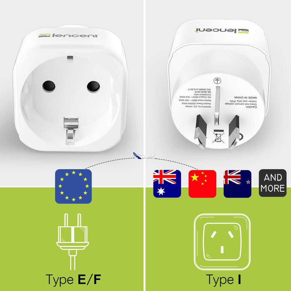 2 Pack Europe to AU Plug Adapter, LENCENT European to AU Adapter, Australia Outl
